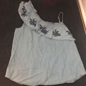 One shoulder denim top